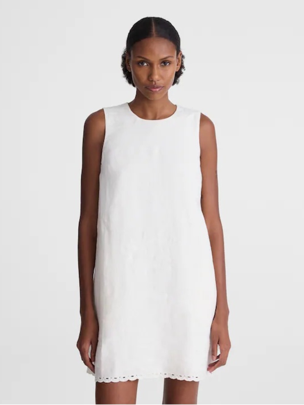 NWT Madewell Ivory Mini Shift Dress Size XS 100% Linen Scallop Hem Side Pockets